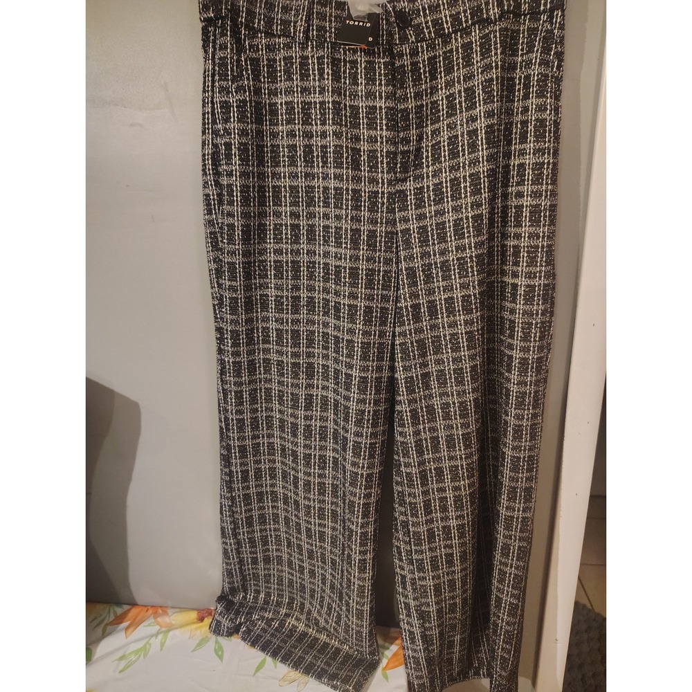 Torrid Wide Leg Boucle High Rise Plaid Pants Black White 43030216 Size 16 Reg